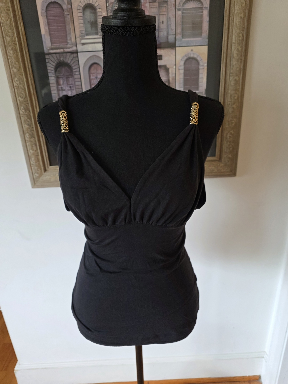 Express Black Women's Tank Top with Gold Accent Straps